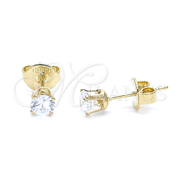Oro Laminado Stud Earring, Gold Filled Style with White Cubic Zirconia, Polished, Golden Finish, 5.128.016