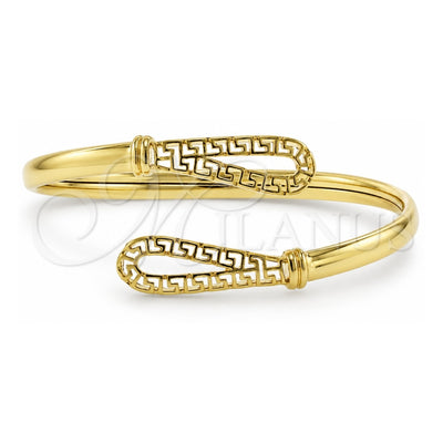 Oro Laminado Individual Bangle, Gold Filled Style Greek Key and Teardrop Design, Polished, Golden Finish, 5.230.011 (05 MM Thickness, One size fits all)