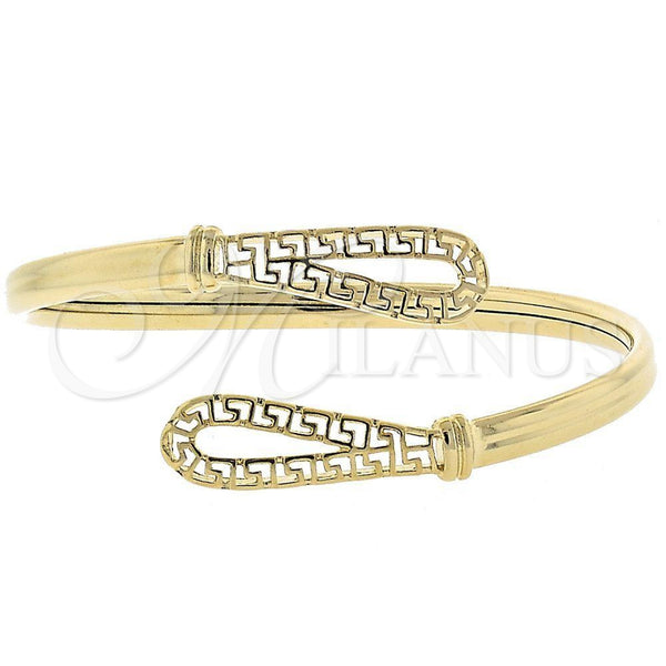 Oro Laminado Individual Bangle, Gold Filled Style Greek Key and Teardrop Design, Polished, Golden Finish, 5.230.011 (05 MM Thickness, One size fits all)