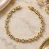 Oro Laminado Tennis Bracelet, Gold Filled Style Flower Design, with White Cubic Zirconia, Polished, Golden Finish, 5.023.012 (06 MM Thickness, 8 Inches Length)