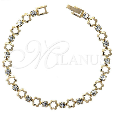 Oro Laminado Tennis Bracelet, Gold Filled Style Flower Design, with White Cubic Zirconia, Polished, Golden for wholesale, main product view
