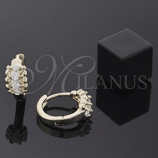 Oro Laminado Huggie Hoop, Gold Filled Style with White Cubic Zirconia, Polished, Golden Finish, 5.130.019