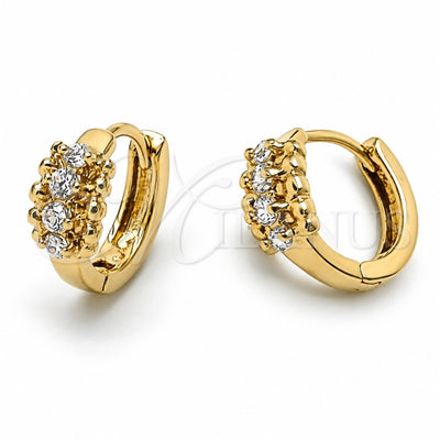 Oro Laminado Huggie Hoop, Gold Filled Style with White Cubic Zirconia, Polished, Golden Finish, 5.130.019