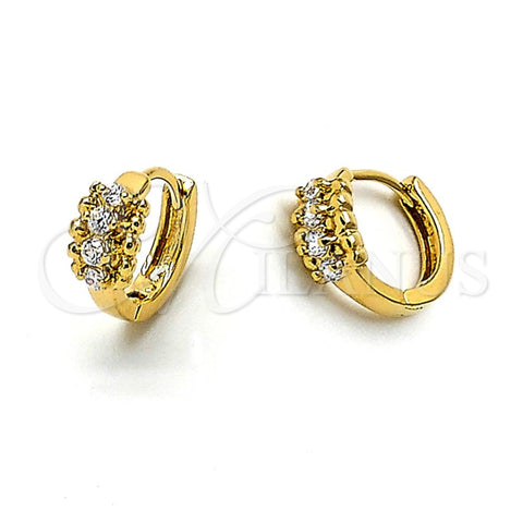 Oro Laminado Huggie Hoop, Gold Filled Style with White Cubic Zirconia, Polished, Golden Finish, 5.130.019