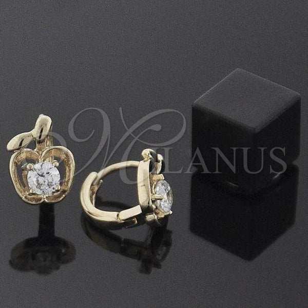 Oro Laminado Huggie Hoop, Gold Filled Style Apple Design, with White Cubic Zirconia, Polished, Golden Finish, 5.132.029