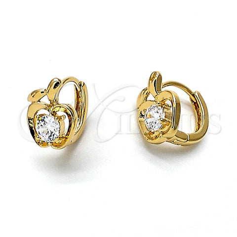 Oro Laminado Huggie Hoop, Gold Filled Style Apple Design, with White Cubic Zirconia, Polished, Golden Finish, 5.132.029