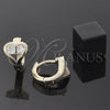 Oro Laminado Huggie Hoop, Gold Filled Style Heart Design, with White Cubic Zirconia, Polished, Golden Finish, 5.131.027
