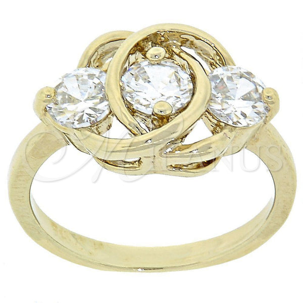 Oro Laminado Multi Stone Ring, Gold Filled Style with White Cubic Zirconia, Polished, Golden Finish for wholesale, main product view
