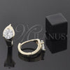 Oro Laminado Huggie Hoop, Gold Filled Style with White Cubic Zirconia, Polished, Golden Finish, 5.132.024