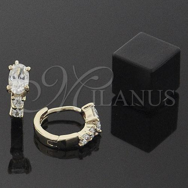 Oro Laminado Huggie Hoop, Gold Filled Style with White Cubic Zirconia, Polished, Golden Finish, 5.132.016