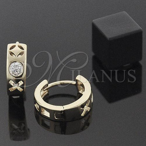 Oro Laminado Huggie Hoop, Gold Filled Style with White Cubic Zirconia, Polished, Golden Finish, 5.131.031