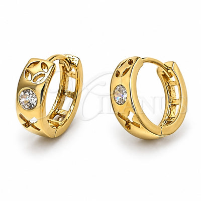 Oro Laminado Huggie Hoop, Gold Filled Style with White Cubic Zirconia, Polished, Golden Finish, 5.131.031