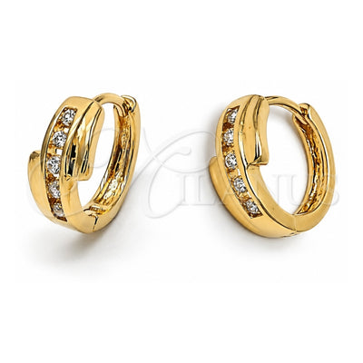 Oro Laminado Huggie Hoop, Gold Filled Style with White Cubic Zirconia, Polished, Golden Finish, 5.132.006