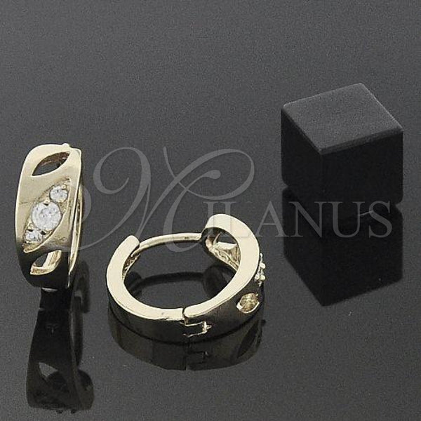 Oro Laminado Huggie Hoop, Gold Filled Style with White Cubic Zirconia, Polished, Golden Finish, 5.131.024