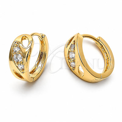 Oro Laminado Huggie Hoop, Gold Filled Style with White Cubic Zirconia, Polished, Golden Finish, 5.131.024