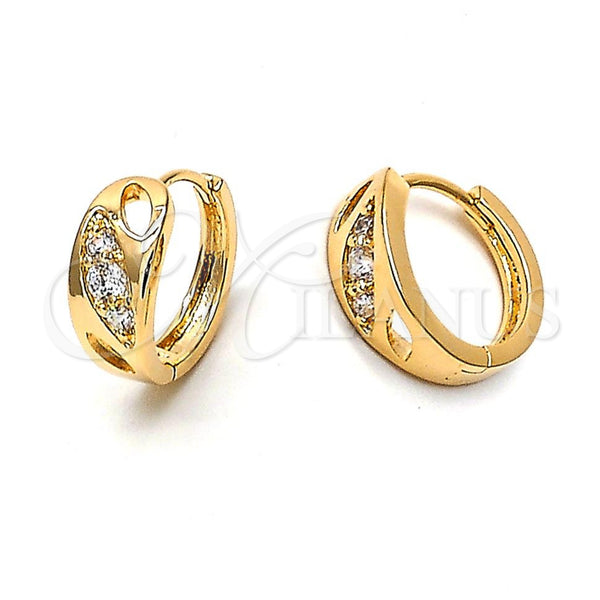 Oro Laminado Huggie Hoop, Gold Filled Style with White Cubic Zirconia, Polished, Golden Finish, 5.131.024