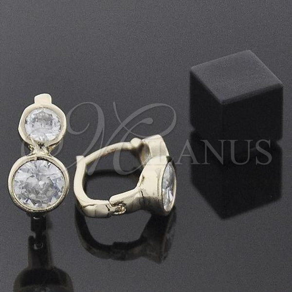 Oro Laminado Huggie Hoop, Gold Filled Style with White Cubic Zirconia, Polished, Golden Finish, 5.130.023
