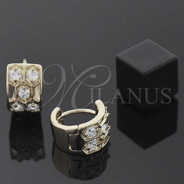 Oro Laminado Huggie Hoop, Gold Filled Style with White Cubic Zirconia, Polished, Golden Finish, 5.132.003