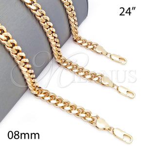 Oro Laminado Basic Necklace, Gold Filled Style Miami Cuban Design, Polished, Golden Finish, 5.223.010.24 (230 Gauge, 08 MM Thickness, 24 Inches Length)