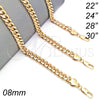 Oro Laminado Basic Necklace, Gold Filled Style Miami Cuban Design, Polished, Golden Finish, 5.223.011.30 (200 Gauge, 08 MM Thickness, 30 Inches Length)