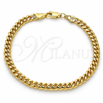 Oro Laminado Basic Bracelet, Gold Filled Style Miami Cuban Design, Polished, Golden Finish, 5.223.012.08 (140 Gauge, 05 MM Thickness, 8 Inches Length)