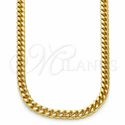 Oro Laminado Basic Necklace, Gold Filled Style Miami Cuban Design, Polished, Golden Finish, 5.223.013.24 (120 Gauge, 04 MM Thickness, 24 Inches Length)