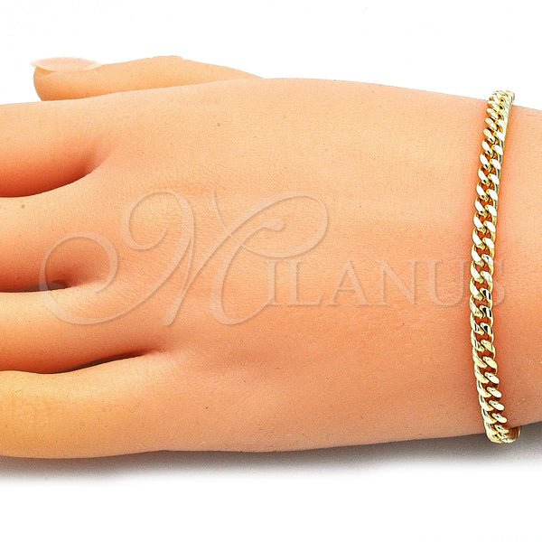 Oro Laminado Basic Bracelet, Gold Filled Style Miami Cuban Design, Polished, Golden Finish, 5.223.013.07 (120 Gauge, 04 MM Thickness, 7 Inches Length)