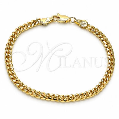 Oro Laminado Basic Bracelet, Gold Filled Style Miami Cuban Design, Polished, Golden Finish, 5.223.013.07 (120 Gauge, 04 MM Thickness, 7 Inches Length)