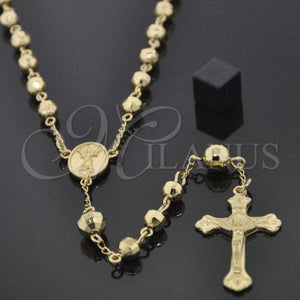 Oro Laminado Large Rosary, Gold Filled Style Divino NiÃ±o and Crucifix Design, Diamond Cutting Finish, Golden Finish, 5.210.003.28