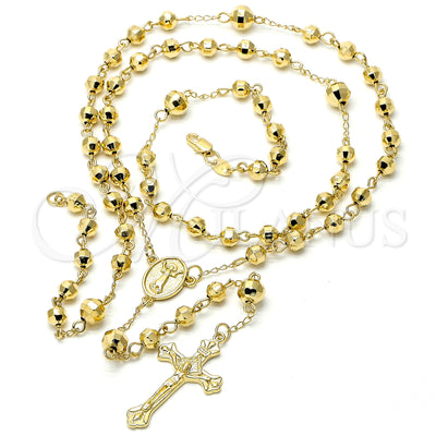 Oro Laminado Large Rosary, Gold Filled Style Divino NiÃ±o and Crucifix Design, Diamond Cutting Finish, Golden for wholesale, main product view