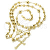 Oro Laminado Large Rosary, Gold Filled Style Divino NiÃ±o and Crucifix Design, Diamond Cutting Finish, Golden Finish, 5.210.003.28