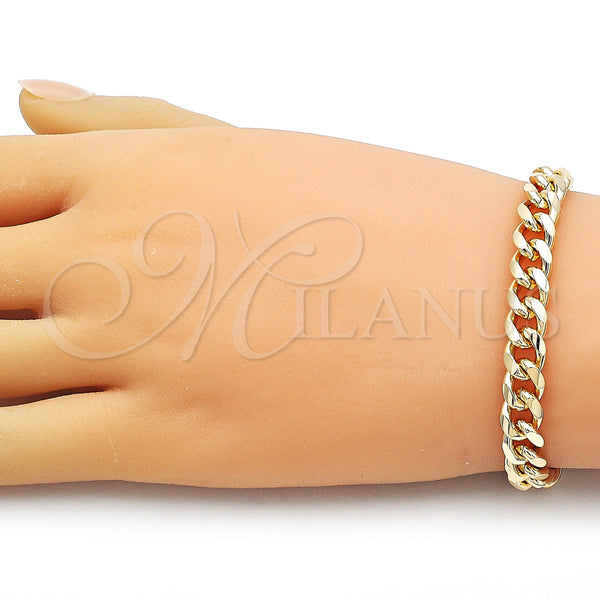 Oro Laminado Basic Bracelet, Gold Filled Style Miami Cuban Design, Polished, Golden Finish, 5.223.011.08 (200 Gauge, Thickness, 8 Inches Length)