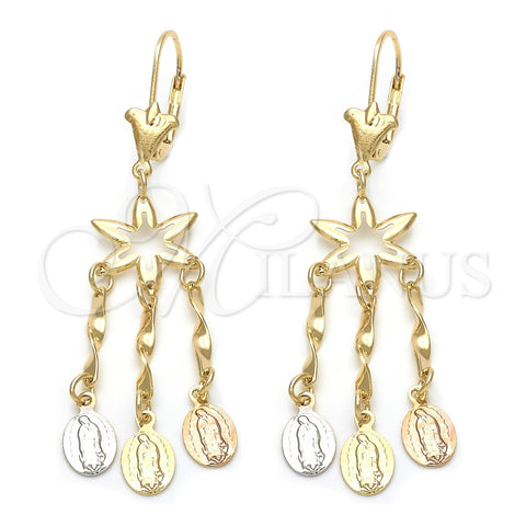 Oro Laminado Chandelier Earring, Gold Filled Style Guadalupe Design, Polished, Tricolor, 02.63.2275