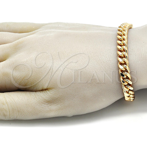 Oro Laminado Basic Bracelet, Gold Filled Style Miami Cuban Design, Polished, Golden Finish, 5.223.010.08 (230 Gauge, 08 MM Thickness, 8 Inches Length)