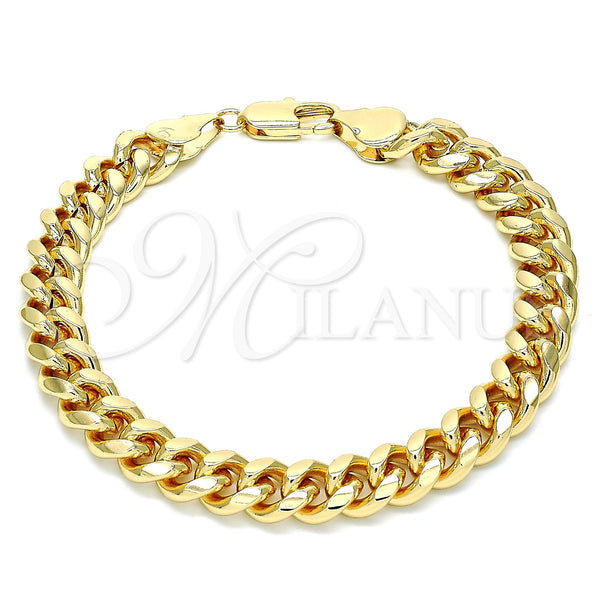Oro Laminado Basic Bracelet, Gold Filled Style Miami Cuban Design, Polished, Golden Finish, 5.223.010.08 (230 Gauge, 08 MM Thickness, 8 Inches Length)