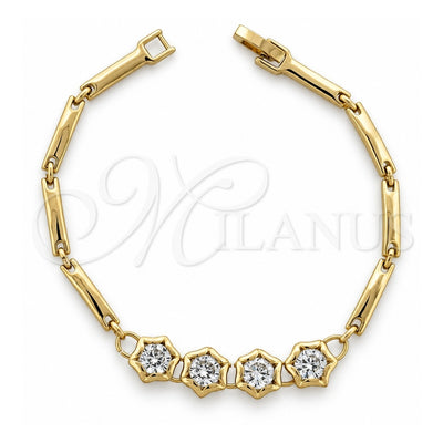 Oro Laminado Tennis Bracelet, Gold Filled Style Flower Design, with White Cubic Zirconia, Polished, Golden Finish, 5.026.003 (10 MM Thickness, 8 Inches Length)