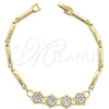 Oro Laminado Tennis Bracelet, Gold Filled Style Flower Design, with White Cubic Zirconia, Polished, Golden Finish, 5.026.003 (10 MM Thickness, 8 Inches Length)