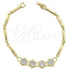 Oro Laminado Tennis Bracelet, Gold Filled Style Flower Design, with White Cubic Zirconia, Polished, Golden Finish, 5.026.003 (10 MM Thickness, 8 Inches Length)