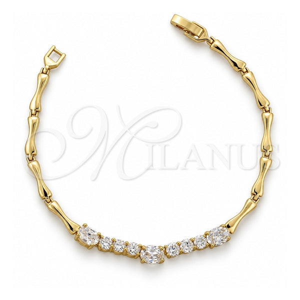 Oro Laminado Tennis Bracelet, Gold Filled Style with White Cubic Zirconia, Polished, Golden Finish, 5.026.002 (05 MM Thickness, 8 Inches Length)