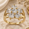 Oro Laminado Multi Stone Ring, Gold Filled Style Flower Design, with White Cubic Zirconia, Polished, Golden Finish, 5.165.013.06 (Size 6)