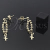 Oro Laminado Long Earring, Gold Filled Style Cross Design, Polished, Golden Finish, 5.219.013