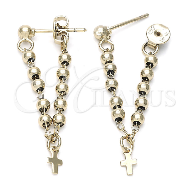 Oro Laminado Long Earring, Gold Filled Style Cross Design, Polished, Golden Finish, 5.219.013