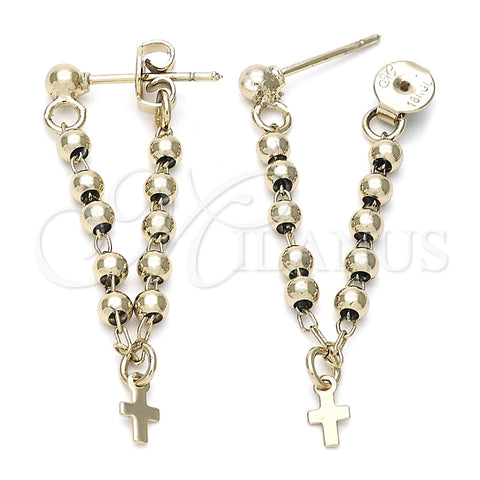 Oro Laminado Long Earring, Gold Filled Style Cross Design, Polished, Golden Finish, 5.219.013