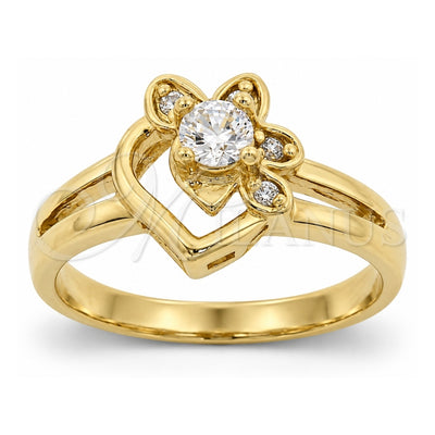 Oro Laminado Multi Stone Ring, Gold Filled Style Flower Design, with White Cubic Zirconia, Polished, Golden Finish, 5.166.013.06 (Size 6)