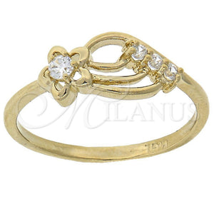 Oro Laminado Multi Stone Ring, Gold Filled Style Flower Design, with White Cubic Zirconia, Polished, Golden Finish, 5.165.033.06 (Size 6)
