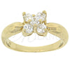 Oro Laminado Multi Stone Ring, Gold Filled Style Flower Design, with White Cubic Zirconia, Polished, Golden Finish, 5.166.016.06 (Size 6)