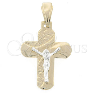 Oro Laminado Religious Pendant, Gold Filled Style Crucifix Design, Polished, Tricolor, 43.014