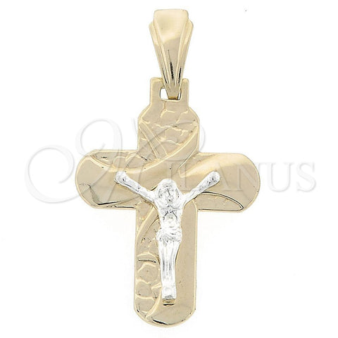 Oro Laminado Religious Pendant, Gold Filled Style Crucifix Design, Polished, Tricolor, 43.014