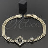 Oro Laminado Fancy Bracelet, Gold Filled Style with Garnet and White Cubic Zirconia, Polished, Golden Finish, 5.024.007 (18 MM Thickness, 7 Inches Length)