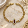 Oro Laminado Fancy Bracelet, Gold Filled Style with Garnet and White Cubic Zirconia, Polished, Golden Finish, 5.024.007 (18 MM Thickness, 7 Inches Length)